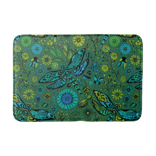 Fly, fly dragonfly on emerald green bath mat