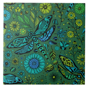 Fly, fly dragonfly on emerald green ceramic tile
