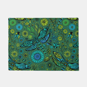 Fly, fly dragonfly on emerald green doormat