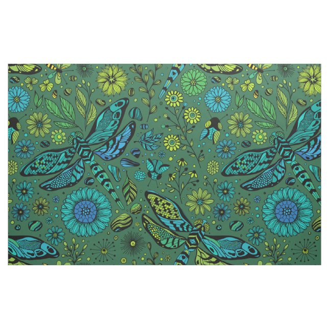 Fly, fly dragonfly on emerald green fabric (Fat Quarter)