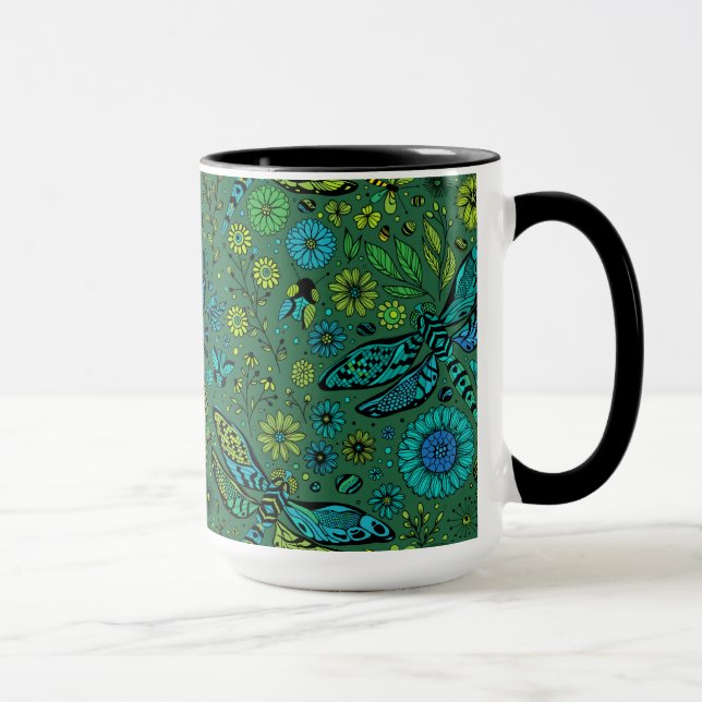 Fly, fly dragonfly on emerald green mug (Right)