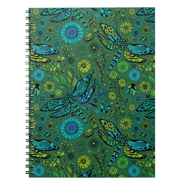 Fly, fly dragonfly on emerald green notebook (Front)