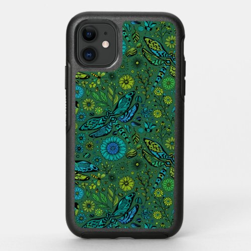 Fly fly dragonfly on emerald green OtterBox symmetry iPhone 11 case