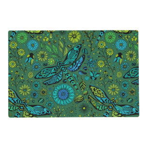 Fly, fly dragonfly on emerald green placemat