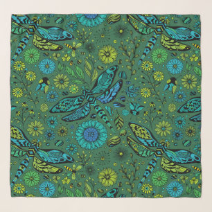 Fly, fly dragonfly on emerald green scarf