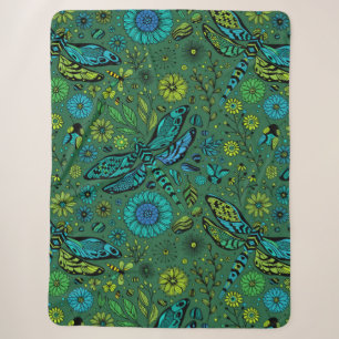 Fly, fly dragonfly on emerald green sherpa blanket