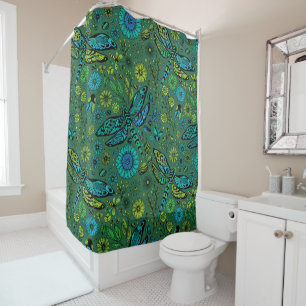 Fly, fly dragonfly on emerald green shower curtain