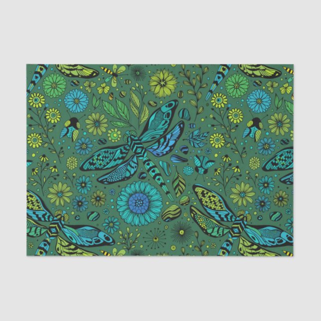 Fly, fly dragonfly on emerald green tissue paper (Front)