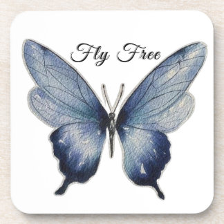Fly Free – Blue Butterfly Art Design Beverage Coaster
