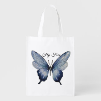Fly Free – Blue Butterfly Art Design Grocery Bag