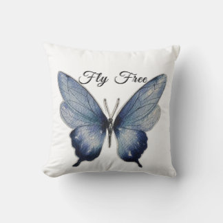 Fly Free – Blue Butterfly Art Design Throw Pillow