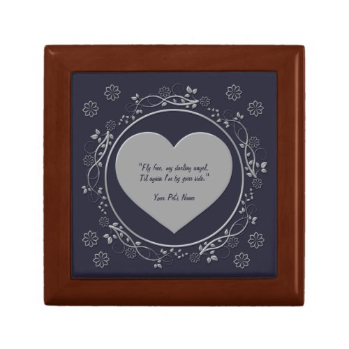 Fly Free Silver Heart Navy Pet Memorial Keepsake Gift Box