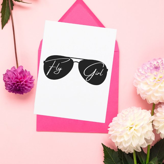 Fly Girl, Aviator Sunglasses,Script,Cute Birthday Postcard (Creator Uploaded)