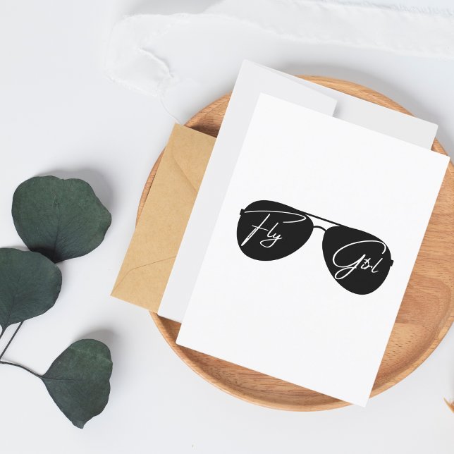 Fly Girl,Black Aviator Sunglasses,Cute Birthday Postcard (Creator Uploaded)