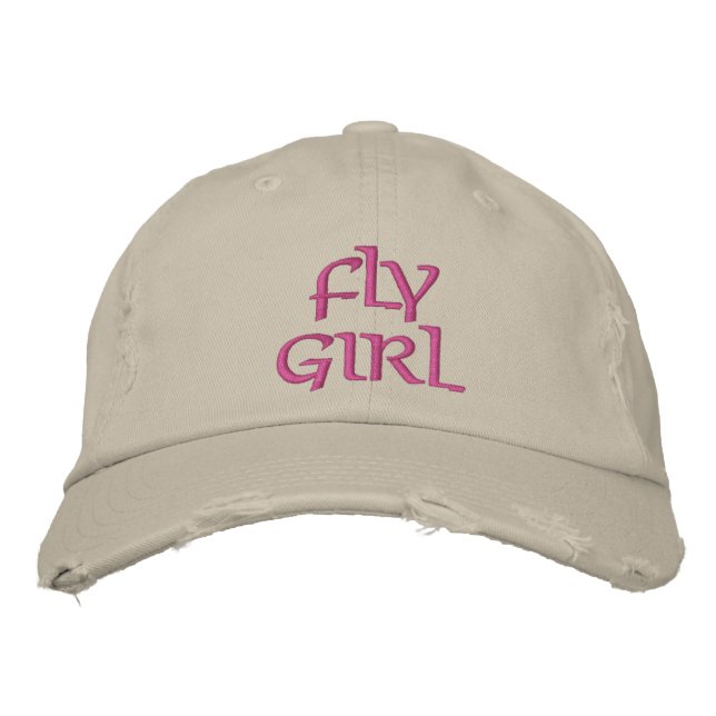 FLY GIRL FLY FISHING EMBROIDERED BASEBALL CAP (Front)