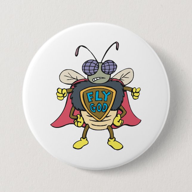 Fly God Superhero Fly Insect Character Button (Front)