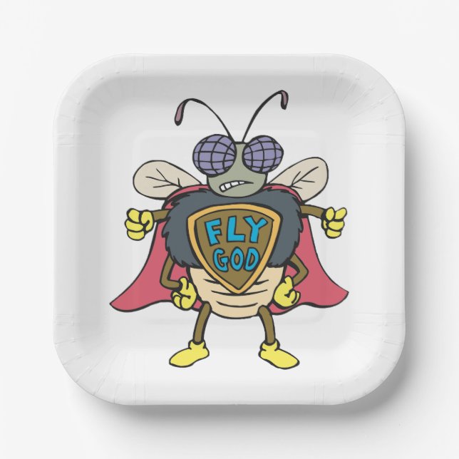 Fly God Superhero Fly Insect Character Paper Plates (Front)