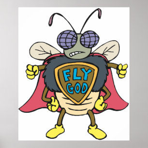 Fly God Superhero Fly Insect Character Poster