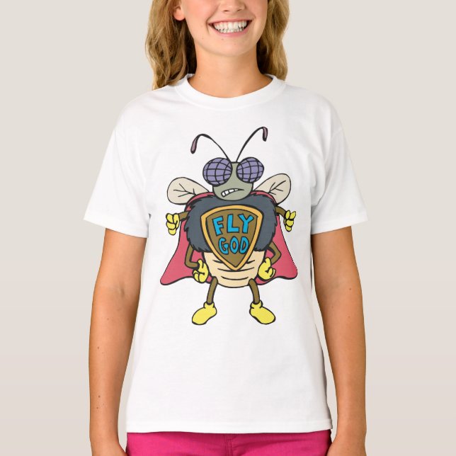 Fly God Superhero Fly Insect Character T-Shirt (Front)