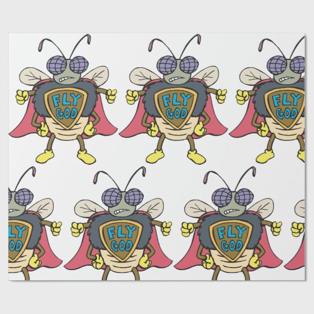 Fly God Superhero Fly Insect Character Wrapping Paper (Flat)