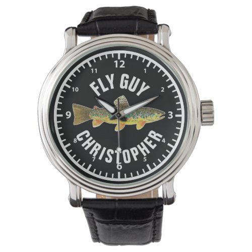 FLY GUY Brown Trout Fishing Personalize Fisherman Watch