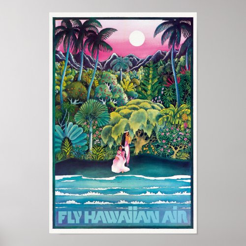 Fly Hawaiian Air Hawaii Vintage Poster