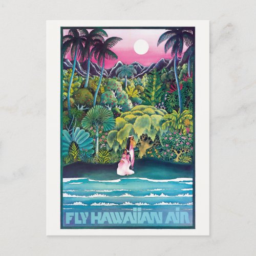 Fly Hawaiian Air Hawaii Vintage Poster Postcard