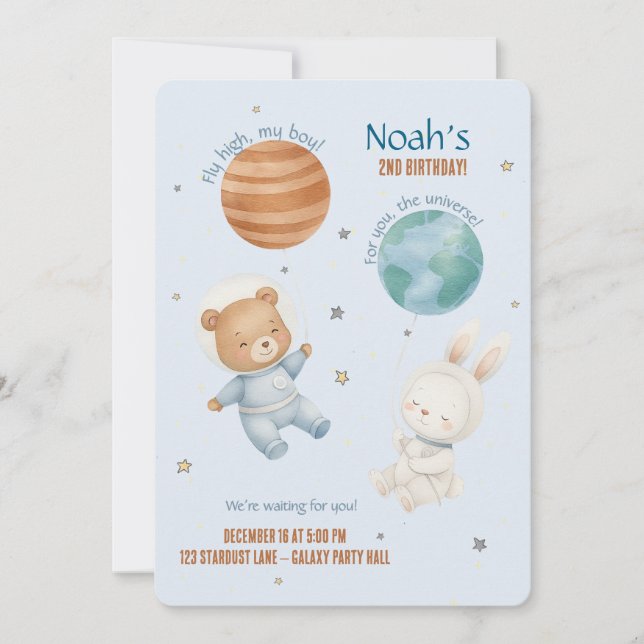 Fly High, Little Astronaut  Invitation (Front)