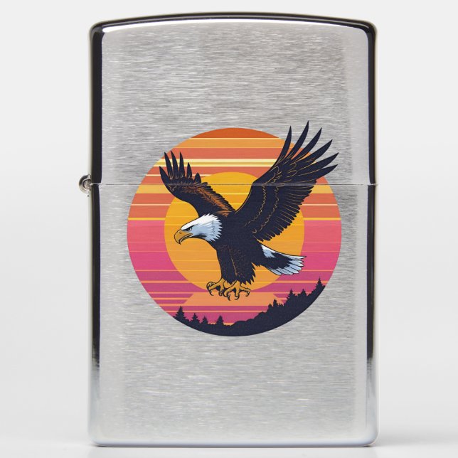 Fly High Soar Free – Retro Eagle Sunset Graphic Zippo Lighter (Front)