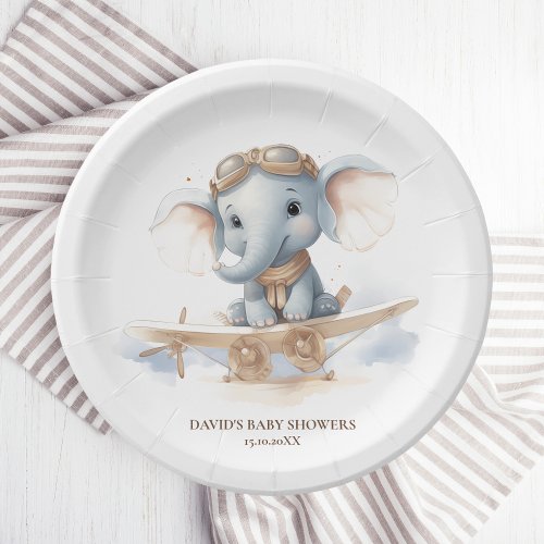 Fly into Adorable Bliss Elephant Watercolor Baby  Paper Plates