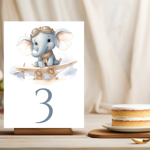 Fly into Adorable Bliss Elephant Watercolor Baby  Table Number