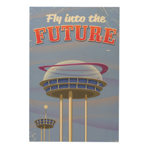 Fly into the Future vintage sci-fi poster