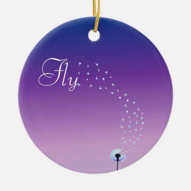 Fly little dandelion seed - Purple Ceramic Ornament (Front)