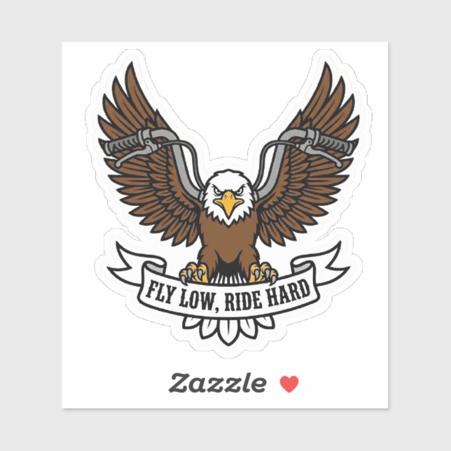 Fly Low Ride Hard Biker Eagle Motorcycle Vinyl Sticker (Sheet)