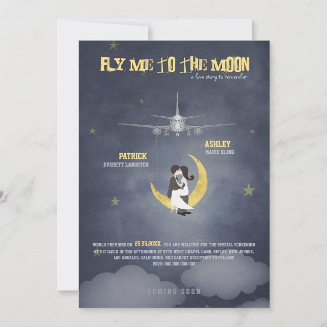 Fly Me to The Moon 2 - Movie Poster -  Wedding Invitation (Front)