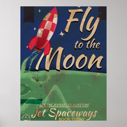 Fly me to the Moon Vintage Travel poster