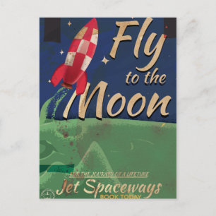 Fly me to the Moon Vintage Travel poster Postcard