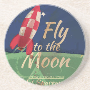 Fly me to the Moon Vintage Travel poster Sandstone Coaster