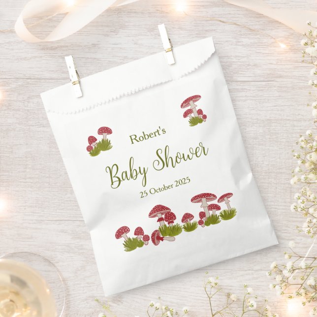 Fly Mushrooms Goblincore Green Baby Shower Gift Favor Bag (Clipped)