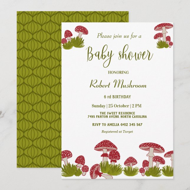 Fly Mushrooms Goblincore Green Baby Shower  Invita Invitation (Front/Back)