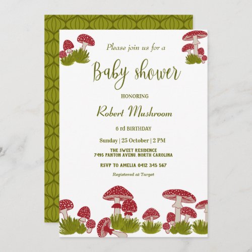 Fly Mushrooms Goblincore Green Baby Shower  Invita Invitation