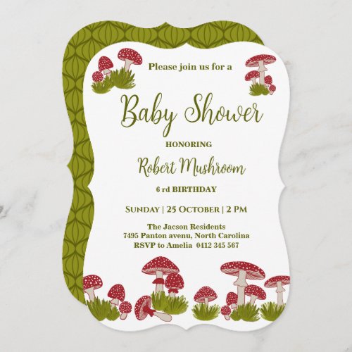 Fly Mushrooms Goblincore Green Baby Shower Invitat Invitation