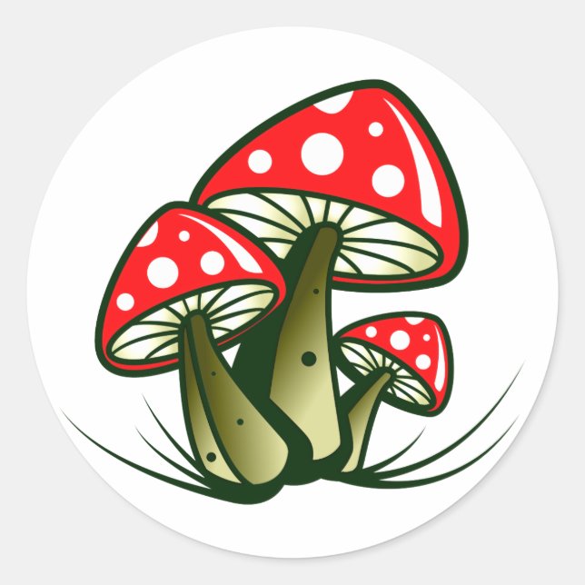 fly mushrooms toadstools classic round sticker (Front)