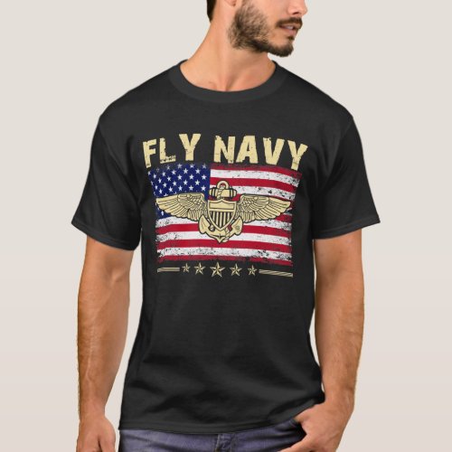 Fly Navy Shirt Classic Naval Officer Pilot Wings T