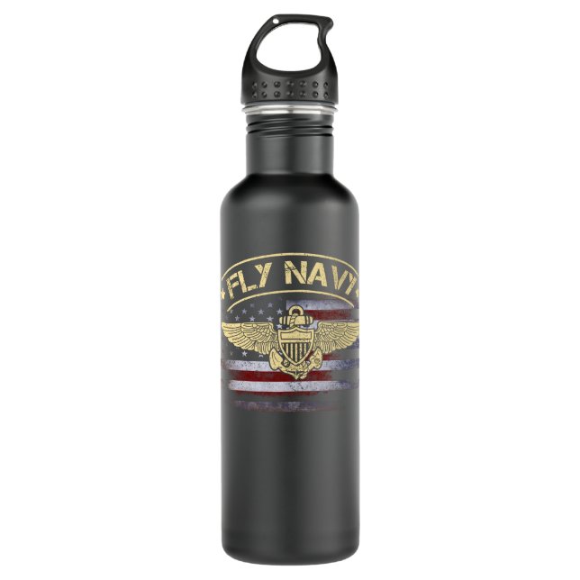 Fly Navy Shirt Classic Naval Officer Pilot Wings T Stainless Steel Water Bottle (Front)