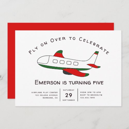 Fly on Over Airplane Birthday Invitation