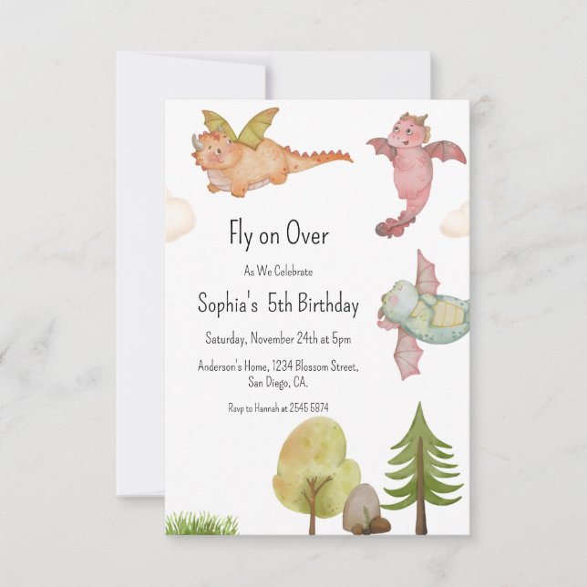 Fly on Over Dinosaurs Birthday Invitation (Front)