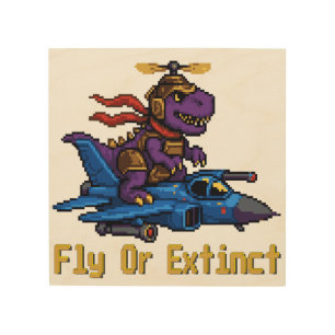 Fly Or Extinct Pixel Art Dinosaur Pilot Fighter Je