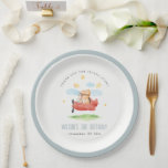 Fly Over Teddy Bear Animal Plane Photo Birthday Paper Plates<br><div class="desc">A Fun Cute Boys Fly Over Airplane Teddy Bear Cloud Stars THEME Collection.- it's an Elegant Simple Minimal sketchy watercolor Illustration of airplane with a cute Teddy bear pilot flying in the air surrounded with cloud and stars, perfect for your little ones birthday party. It’s very easy to customize, with...</div>