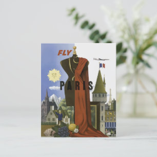 Fly Paris France Vintage Travel Poster